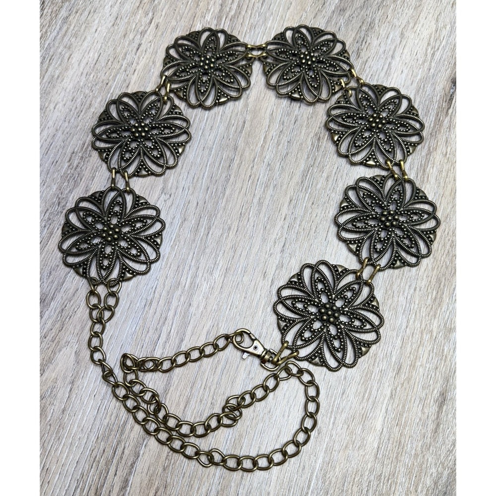 Vintage Medallion Chain Belt Waist Hip Metal Jewelry BOHO Chic 1980s - Picture 2 of 11